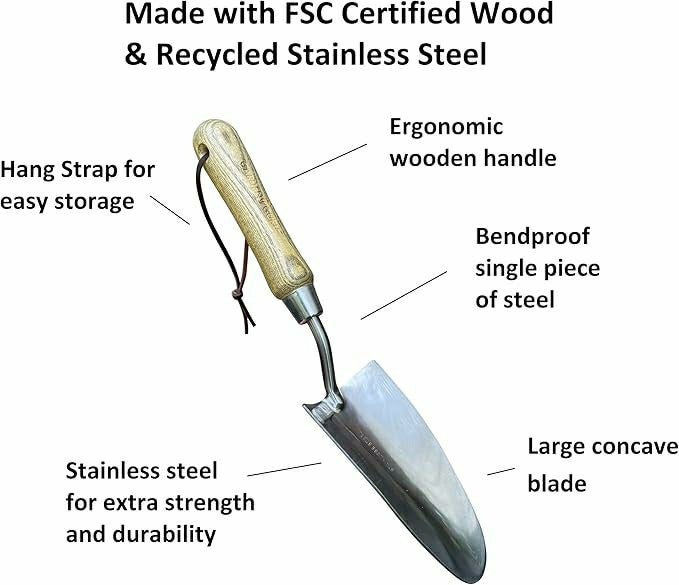 Plow & Hearth Garden Planting Set - Includes Classic Trowel, Transplanter, Bulb Plan