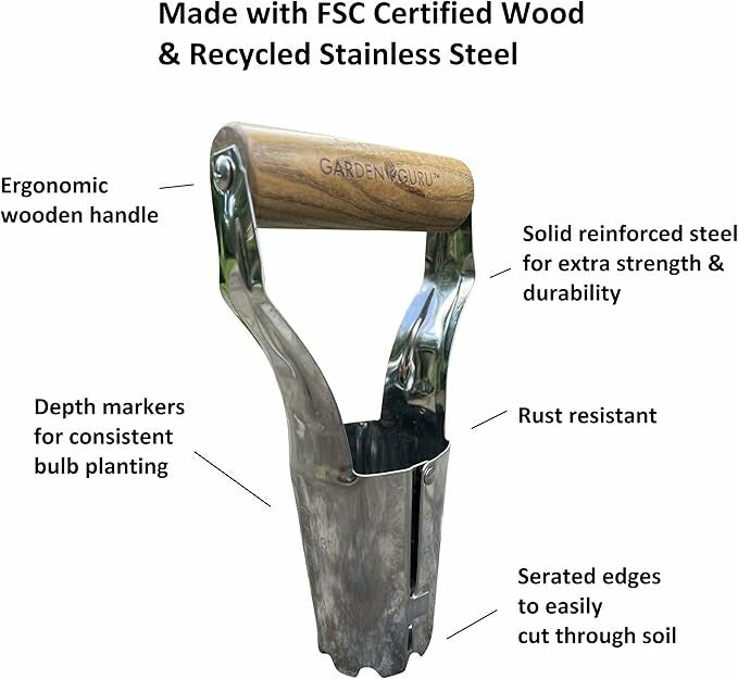 Plow & Hearth Garden Planting Set - Includes Classic Trowel, Transplanter, Bulb Plan