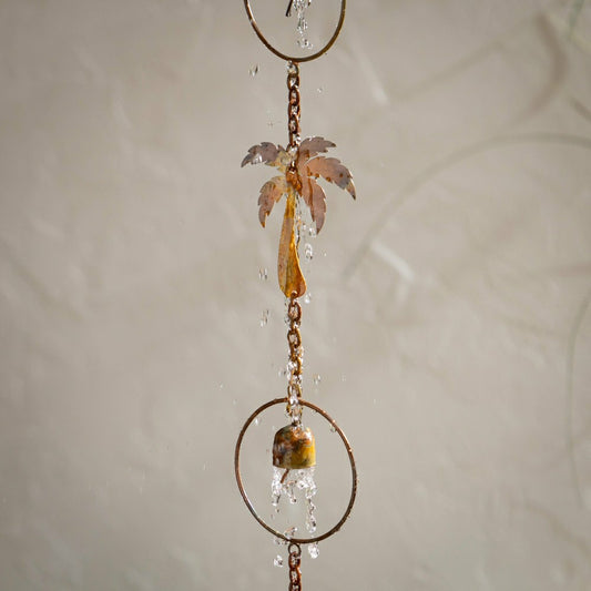 Plow & Hearth Palm Beach Rain Chain, Metal, Palm Tree and Bell, 72"
