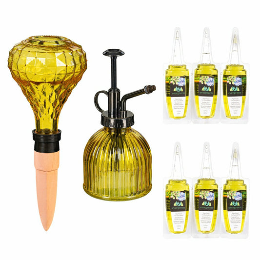 Plow & Hearth Glass Watering Set, including One Mister, One Watering Globe and 6 Pla