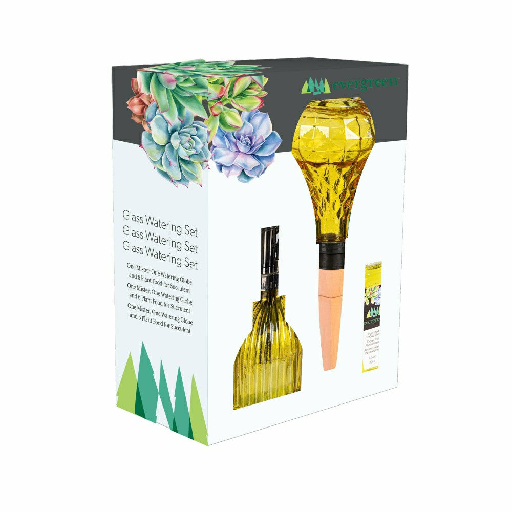 Plow & Hearth Glass Watering Set, including One Mister, One Watering Globe and 6 Pla