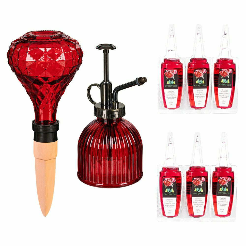 Plow & Hearth Glass Watering Set, including One Mister, One Watering Globe and 6 Pla