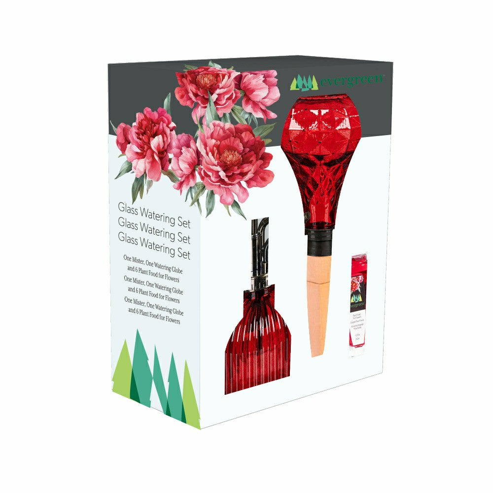 Plow & Hearth Glass Watering Set, including One Mister, One Watering Globe and 6 Pla