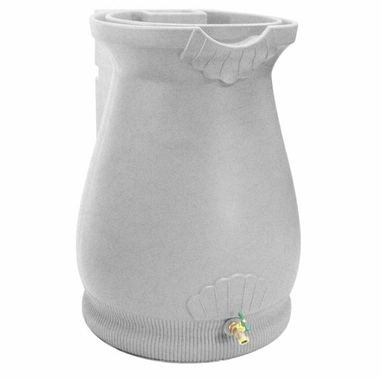 Plow & Hearth Light Grey Granite 65 Gallon Plastic Urn Rain Barrel with Planter Top