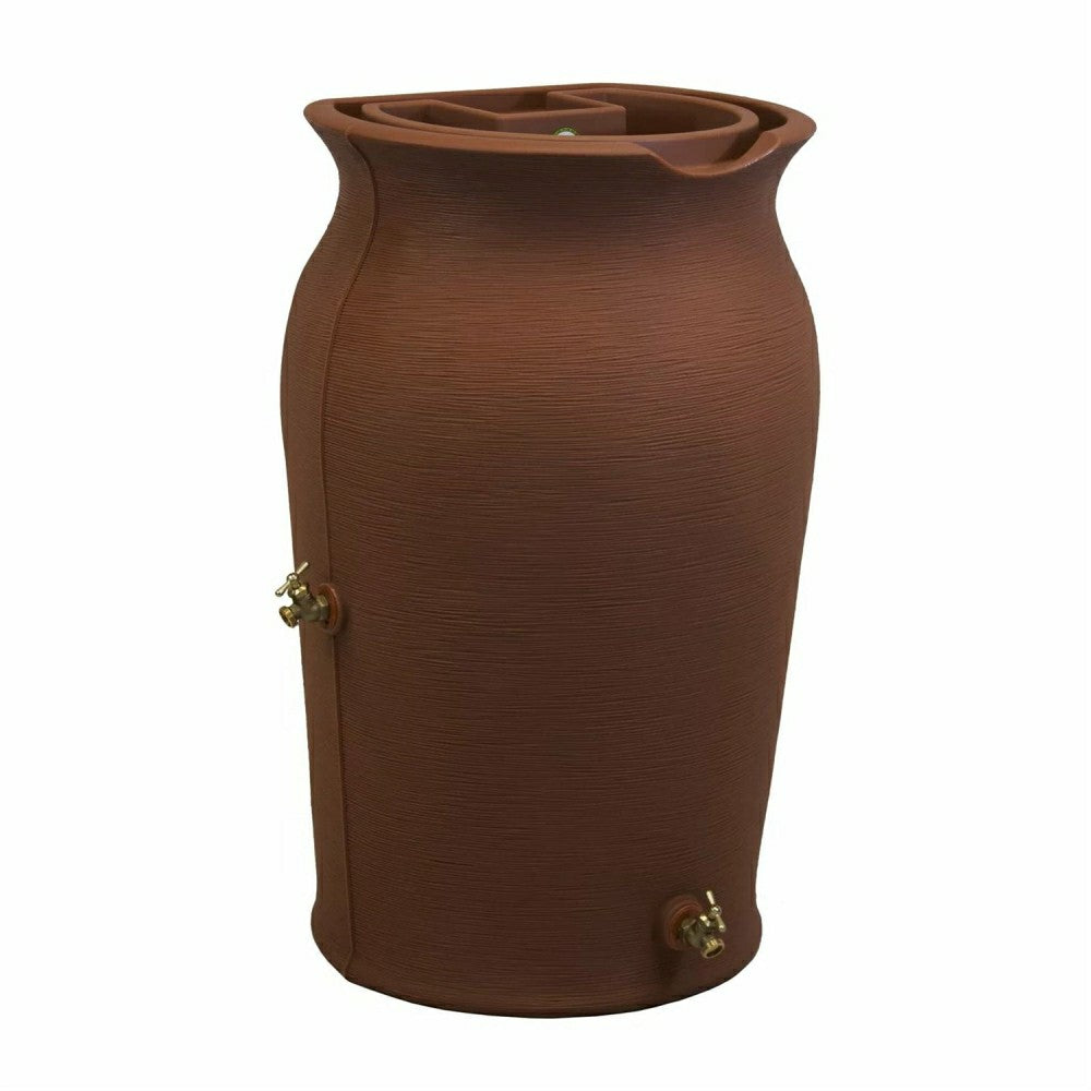 Plow & Hearth Terra Cotta 50-Gallon Plastic Urn Rain Barrel with Planter Top