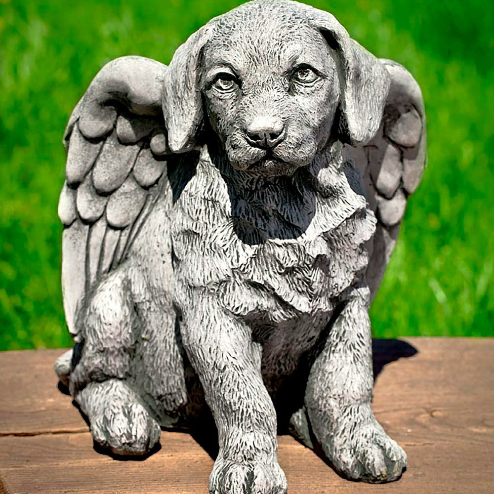 Plow & Hearth USA-Made Cast Stone Angel Puppy Garden Statue