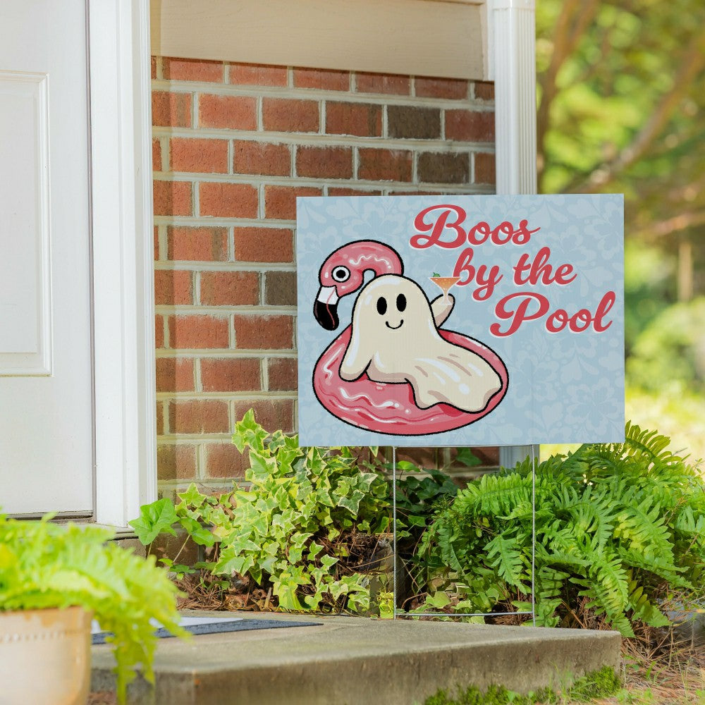 Plow & Hearth Summerween Boos by the Pool Yard Sign, 24"x18"