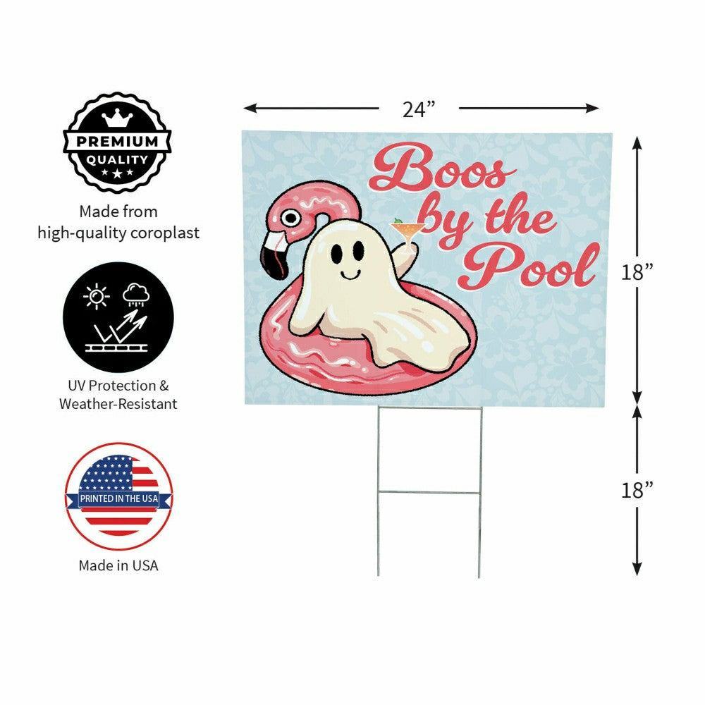 Plow & Hearth Summerween Boos by the Pool Yard Sign, 24"x18"