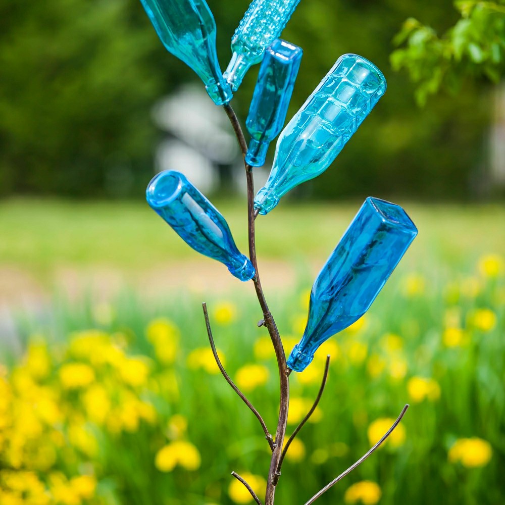 Plow & Hearth Set of 5 Blue Glass Bottles for Outdoor Bottle Tree