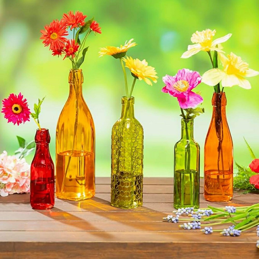 Plow & Hearth Mixed Colors Glass Bottles for Garden Bottle Tree, Set of 5