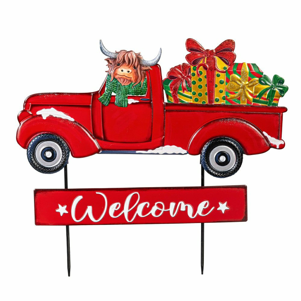 Plow & Hearth Holly Homestead Garden Stake, Metal Garden Stake, Highland Cow, 23"H