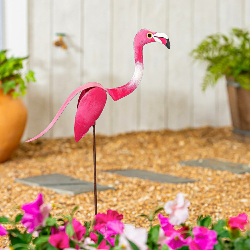 Plow & Hearth Pink Metal Flamingo Balancer Stake