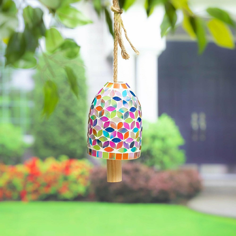 Plow & Hearth What She Shed Garden Bell, Mosaic Glass, Multi-Color Spring Flowers