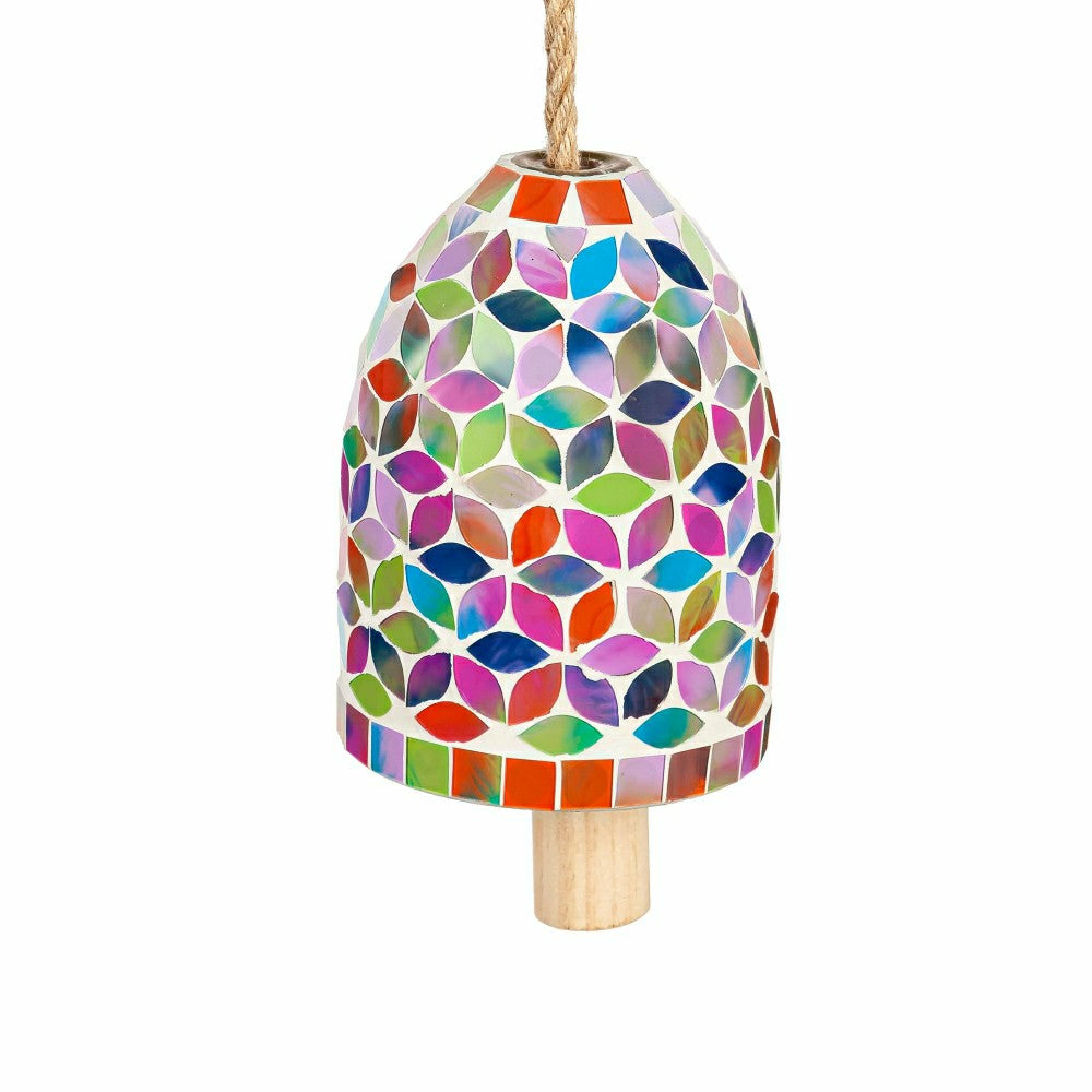 Plow & Hearth What She Shed Garden Bell, Mosaic Glass, Multi-Color Spring Flowers