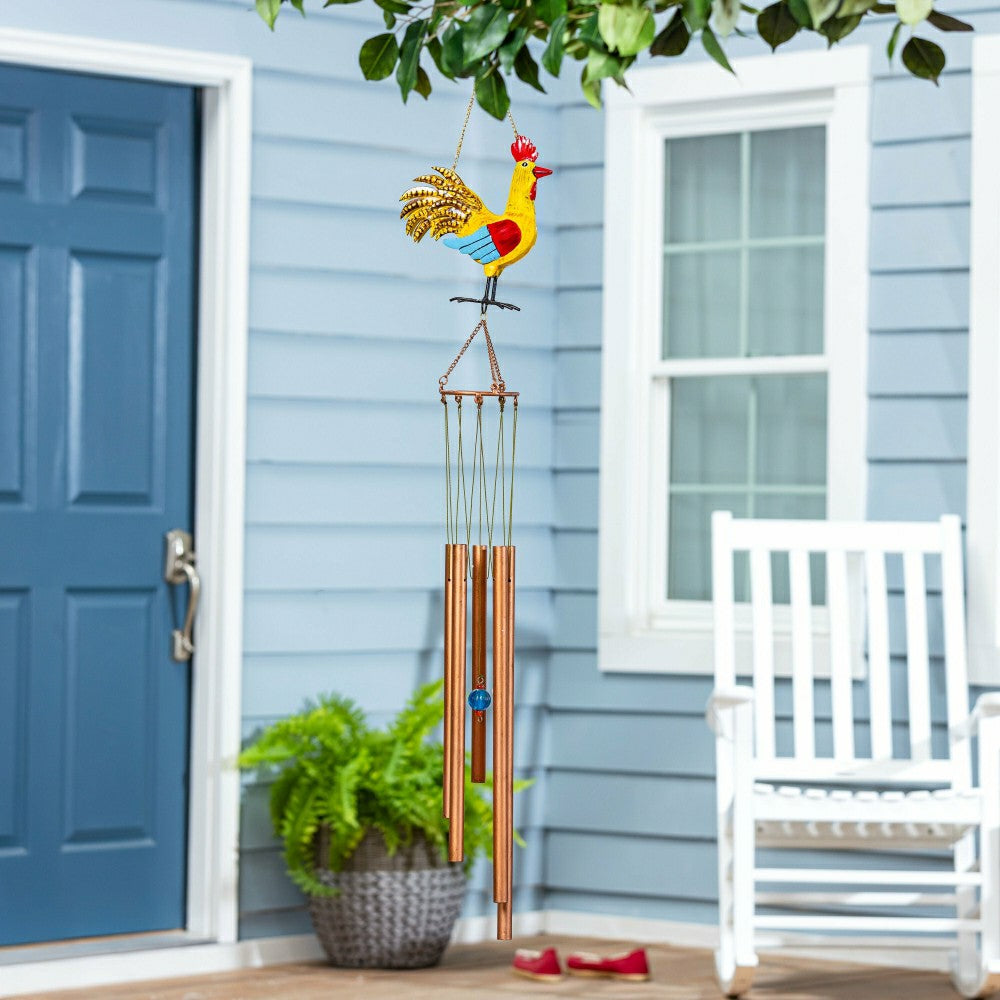 Plow & Hearth Petal & Plow Wind Chime, Metal, Colorful Rooster Chime