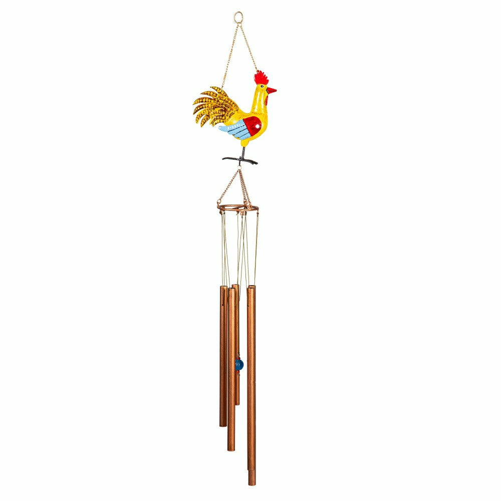 Plow & Hearth Petal & Plow Wind Chime, Metal, Colorful Rooster Chime