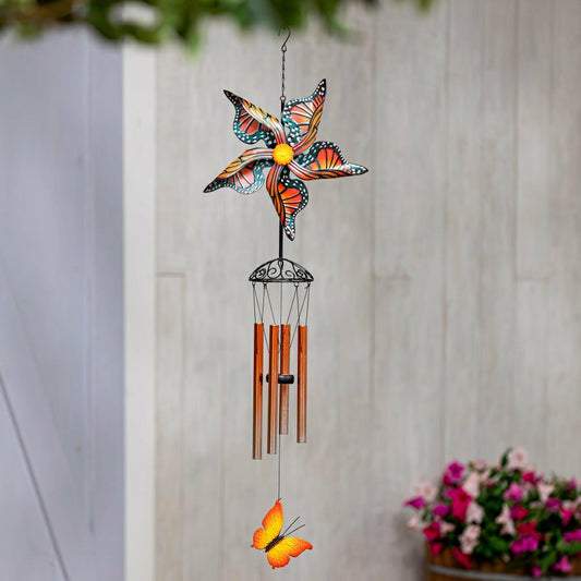 Plow & Hearth Wind Spinner Butterfly Wind Chime, Orange