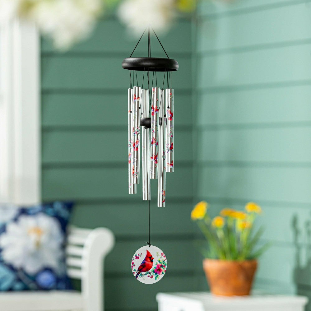 Plow & Hearth Avria Wind Chime, Hand Tuned Wind Chime, Cardinals, 27" H