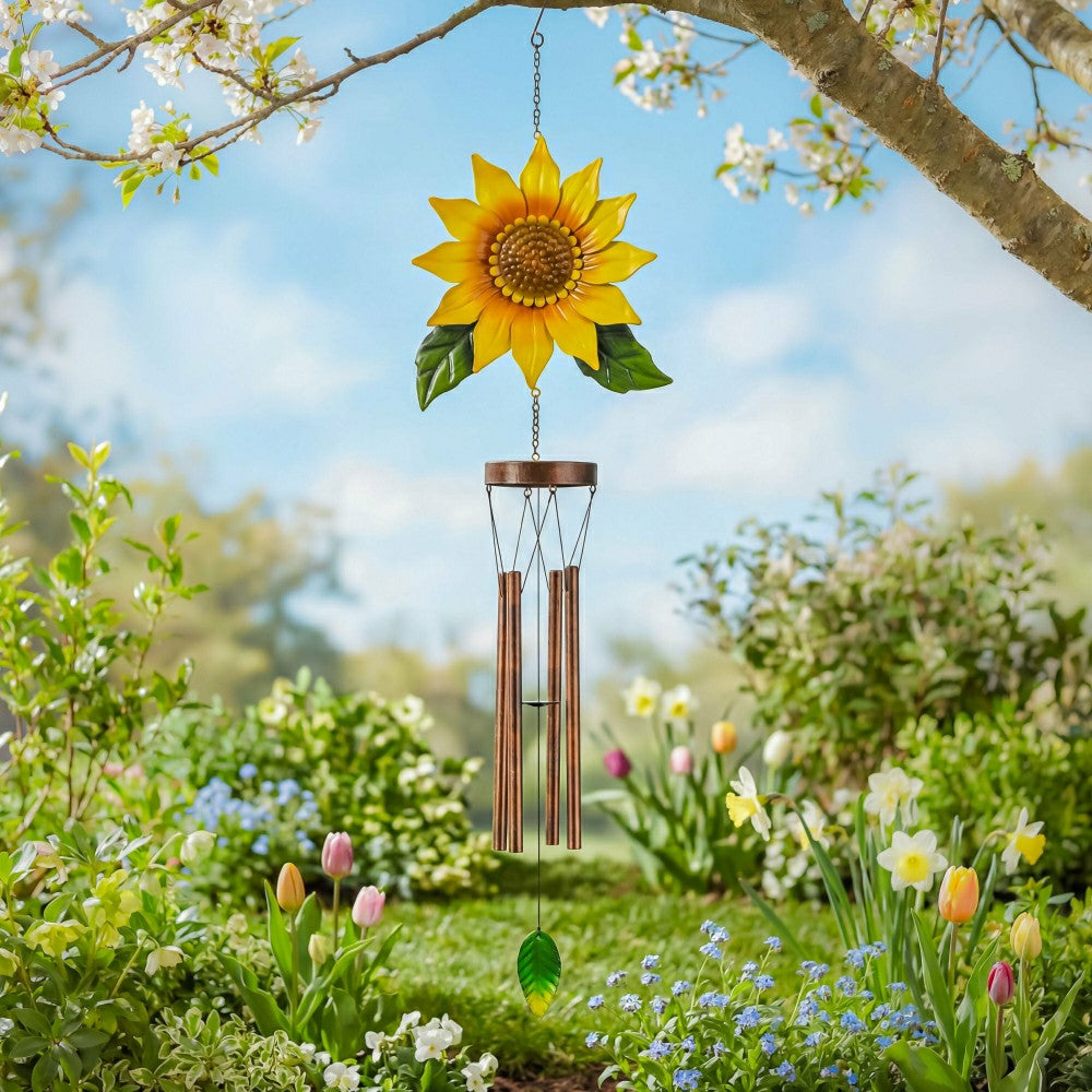 Plow & Hearth Cottage Garden Wind Chime, Metal, Sunflower