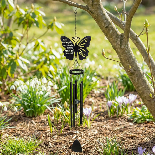 Plow & Hearth Memorial Decorative Wind Chime, Metal, Lasercut Butterfly