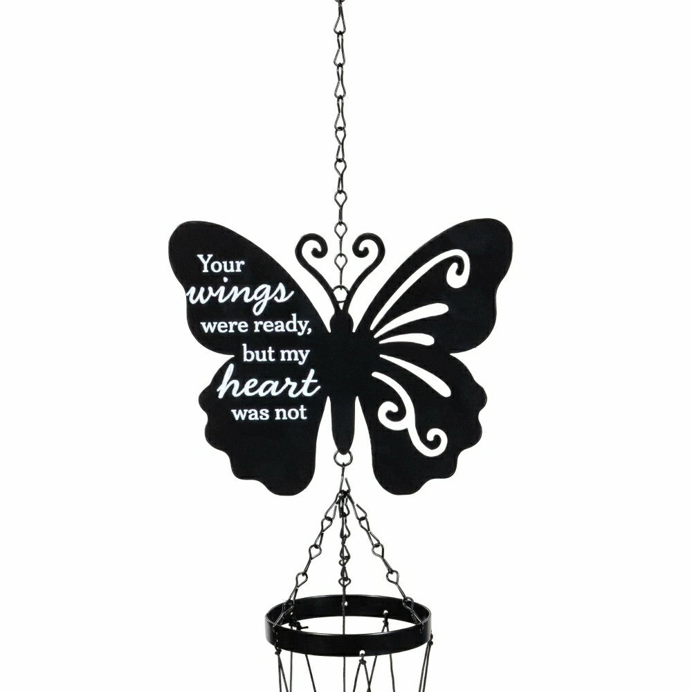 Plow & Hearth Memorial Decorative Wind Chime, Metal, Lasercut Butterfly