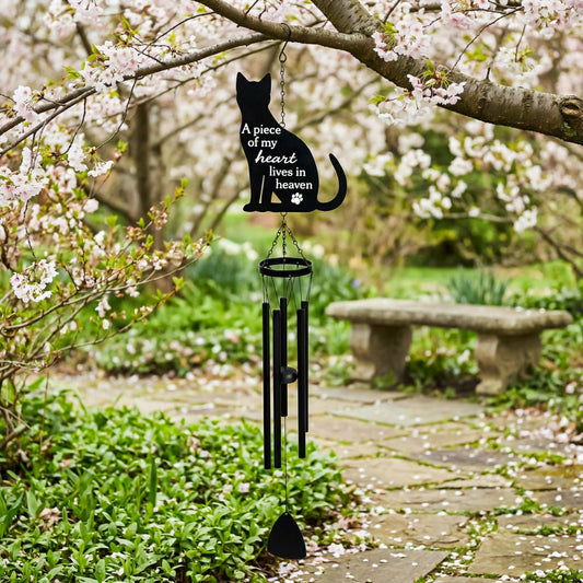Plow & Hearth Memorial Decorative Wind Chime, Metal, Lasercut Cat