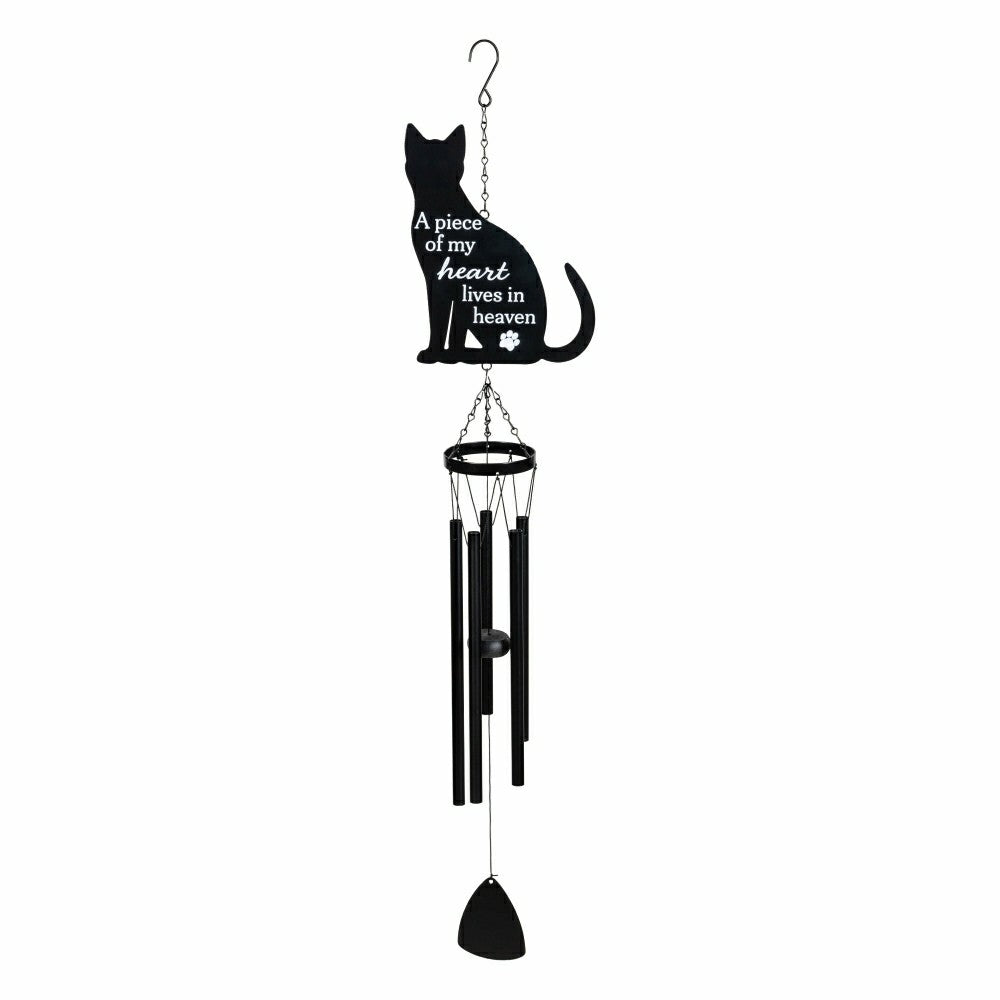 Plow & Hearth Memorial Decorative Wind Chime, Metal, Lasercut Cat