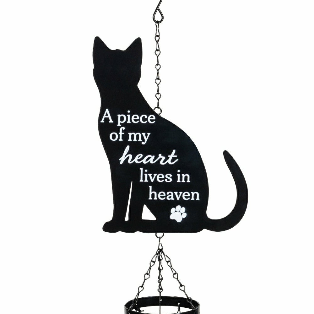 Plow & Hearth Memorial Decorative Wind Chime, Metal, Lasercut Cat