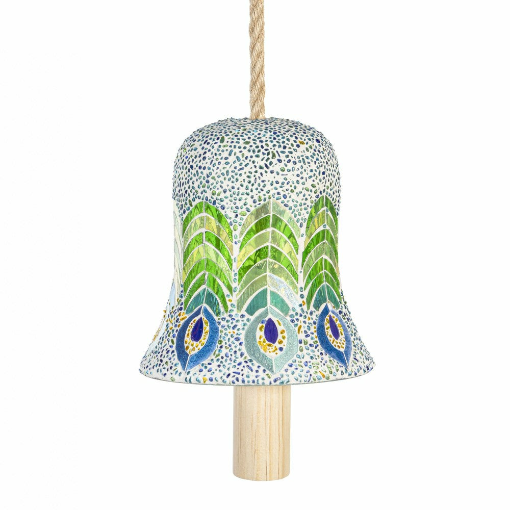 Plow & Hearth Palm Beach Garden Bell, Glass, Mosaic Peacock Feathers, 6"