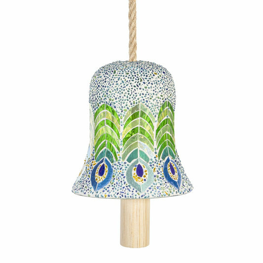 Plow & Hearth Palm Beach Garden Bell, Glass, Mosaic Peacock Feathers, 6"