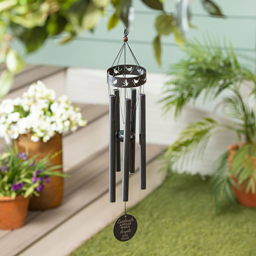 Plow & Hearth Avria Metal Hand-Tuned Wind Chime, "Cardinals Appear When Angels Are N