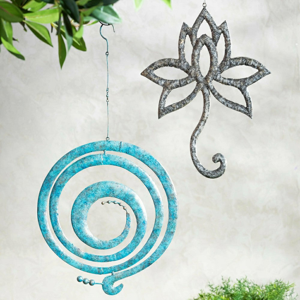 Plow & Hearth Distressed Silver Lotus Flower Hanging Garden Decor