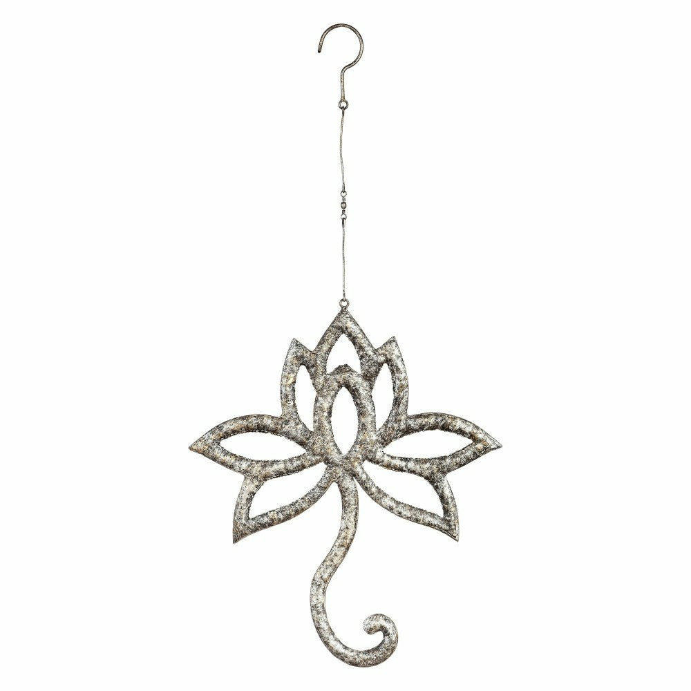 Plow & Hearth Distressed Silver Lotus Flower Hanging Garden Decor
