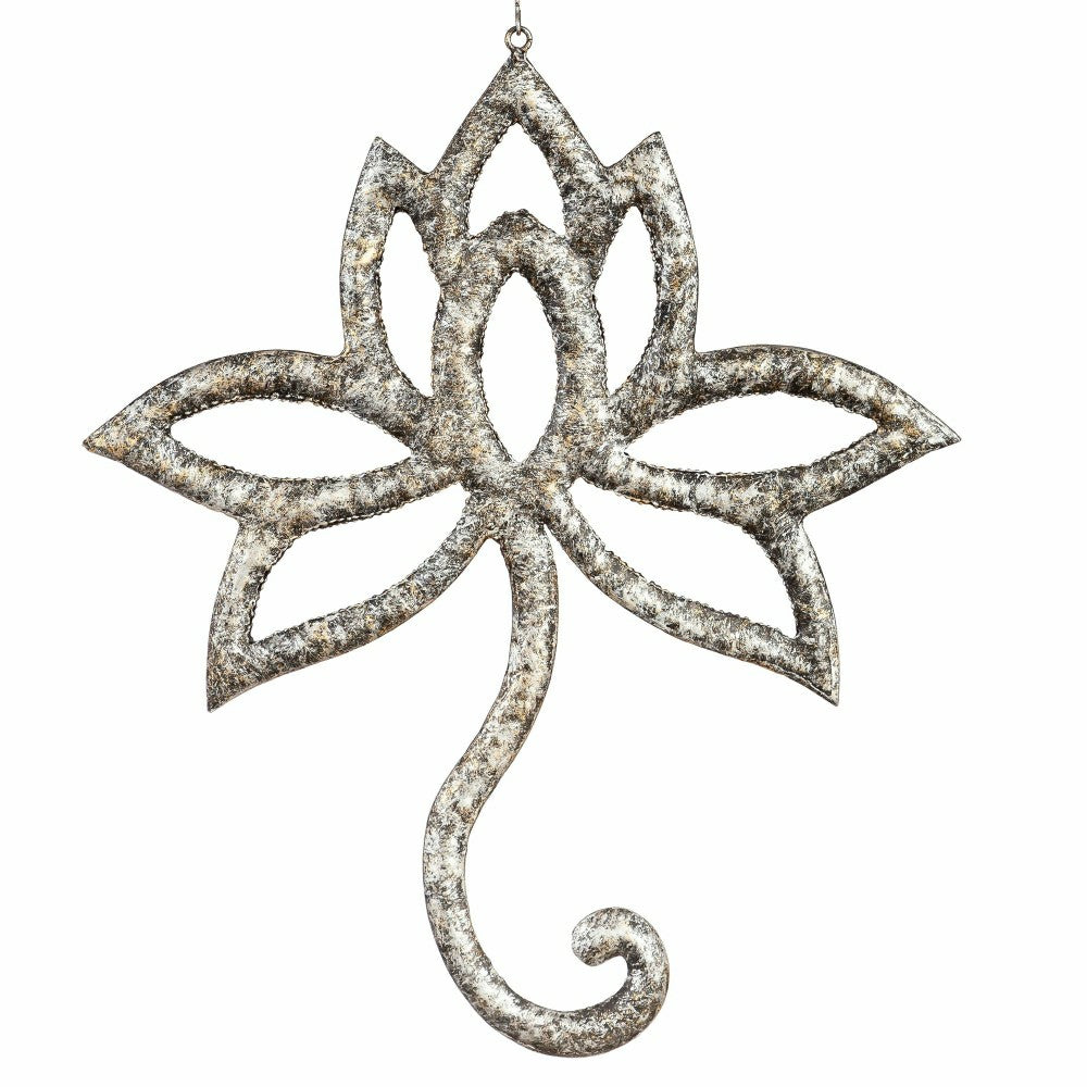 Plow & Hearth Distressed Silver Lotus Flower Hanging Garden Decor