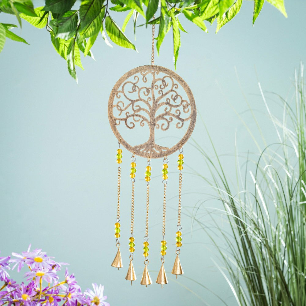 Plow & Hearth Petal & Plow Wind Chime, Metal, Tree of Life with Decorative Beads