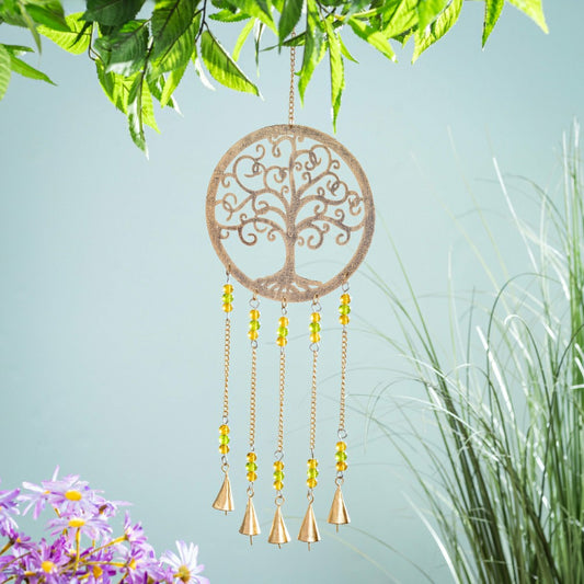 Plow & Hearth Petal & Plow Wind Chime, Metal, Tree of Life with Decorative Beads