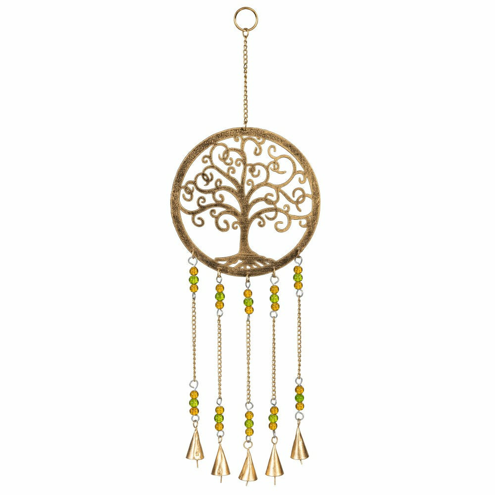 Plow & Hearth Petal & Plow Wind Chime, Metal, Tree of Life with Decorative Beads
