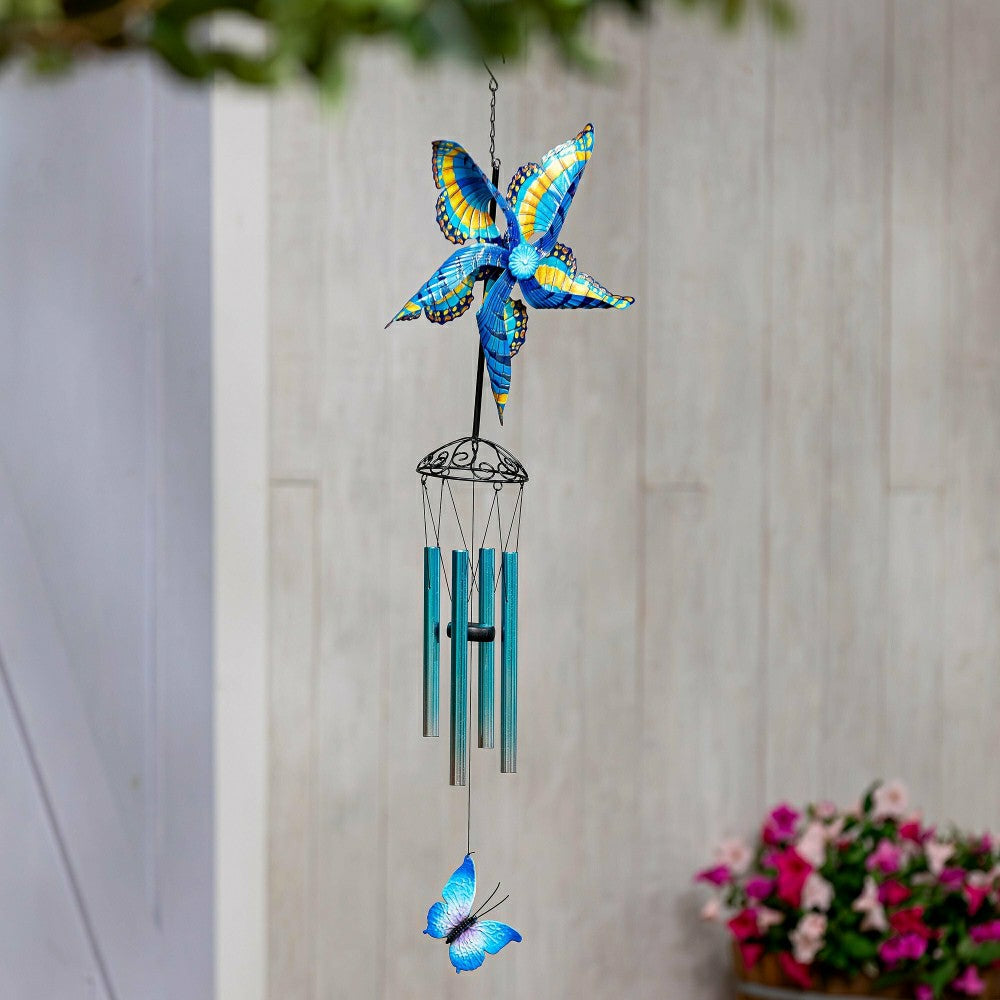 Plow & Hearth Wind Spinner Butterfly Wind Chime, Blue