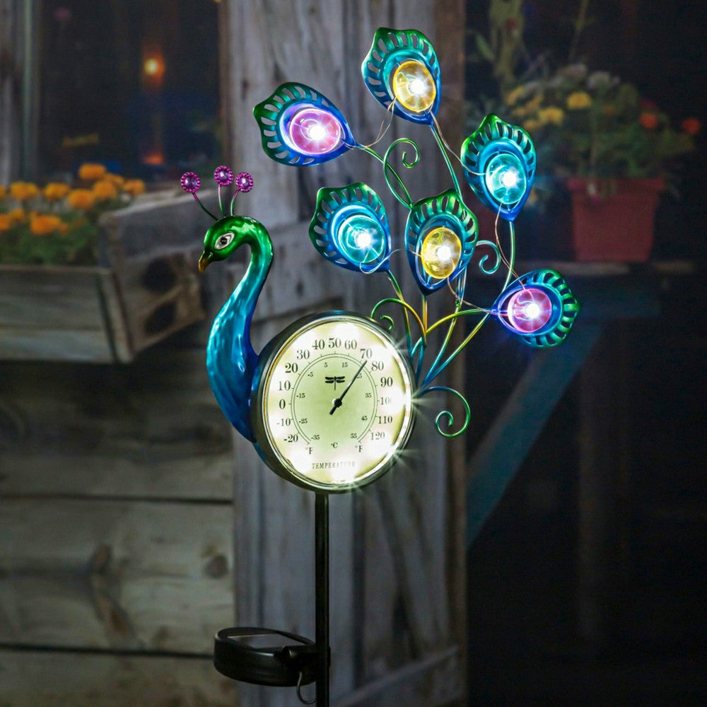 Plow & Hearth 36"H Solar Peacock Thermometer Stake