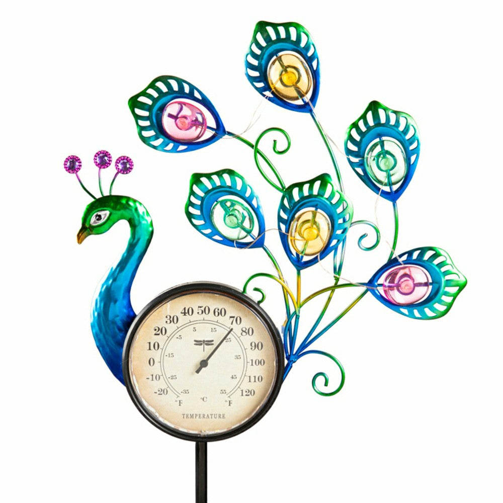 Plow & Hearth 36"H Solar Peacock Thermometer Stake