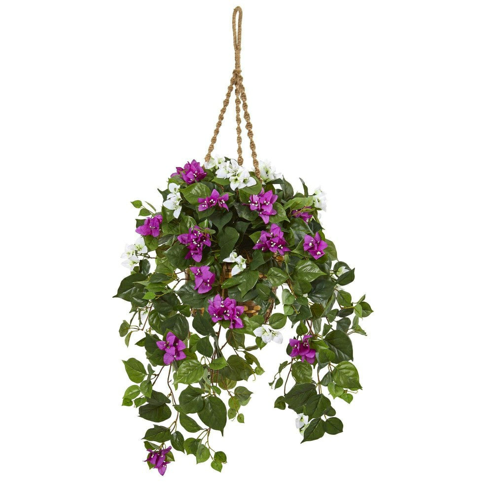 Plow & Hearth 30” Mixed Bougainvillea Artificial Plant Hanging Basket