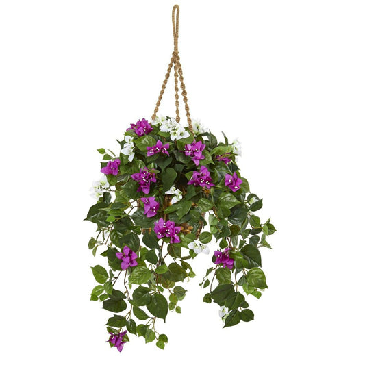 Plow & Hearth 30” Mixed Bougainvillea Artificial Plant Hanging Basket