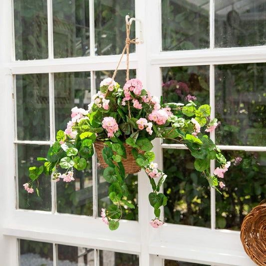 Plow & Hearth Geranium Hanging Basket Silk Plant
