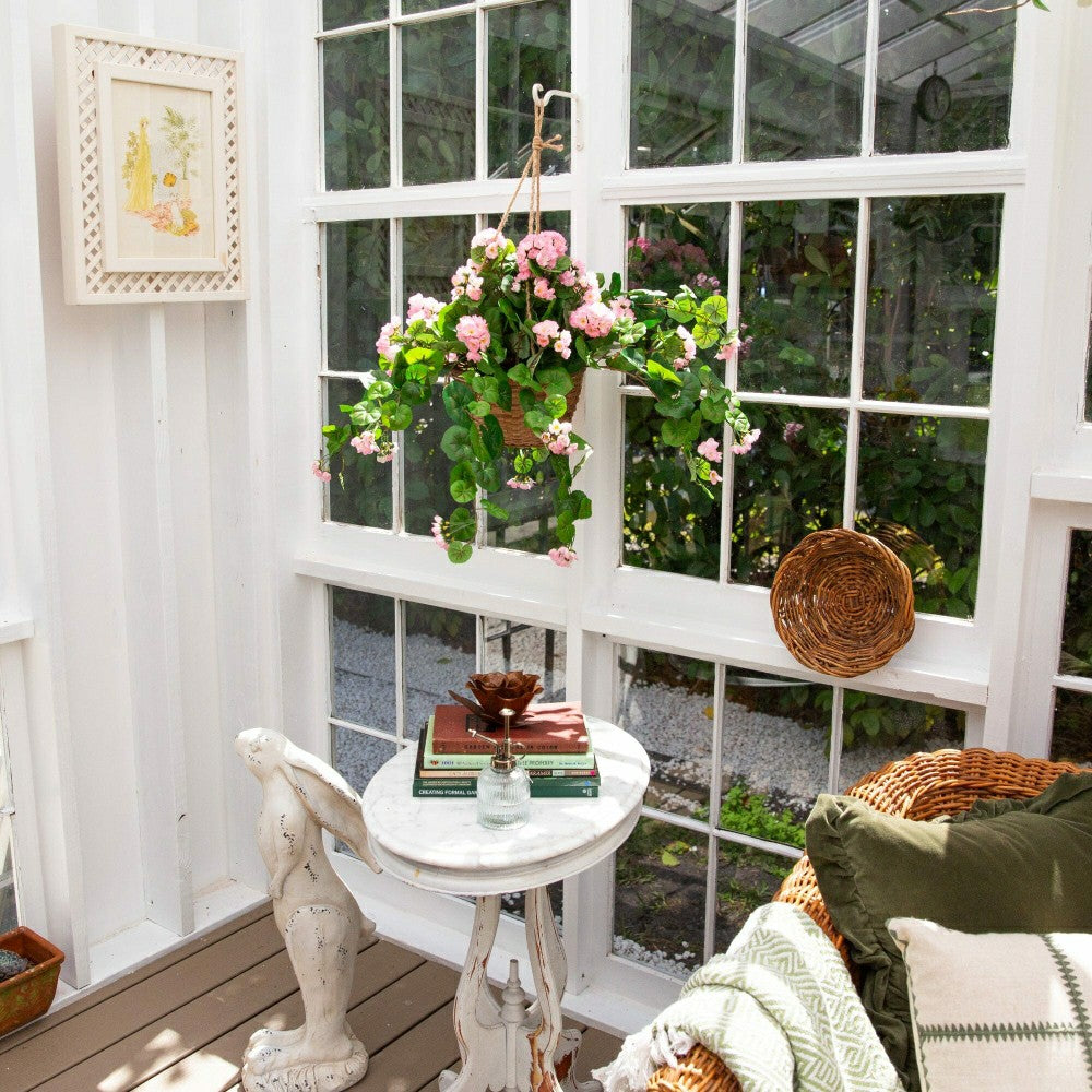 Plow & Hearth Geranium Hanging Basket Silk Plant