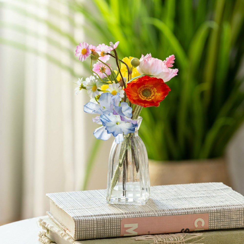 Plow & Hearth Hillside Pasture Faux Floral Table Decor Artificial in Glass Vase, 8.2