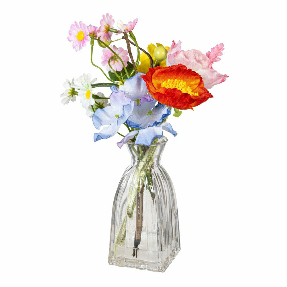 Plow & Hearth Hillside Pasture Faux Floral Table Decor Artificial in Glass Vase, 8.2