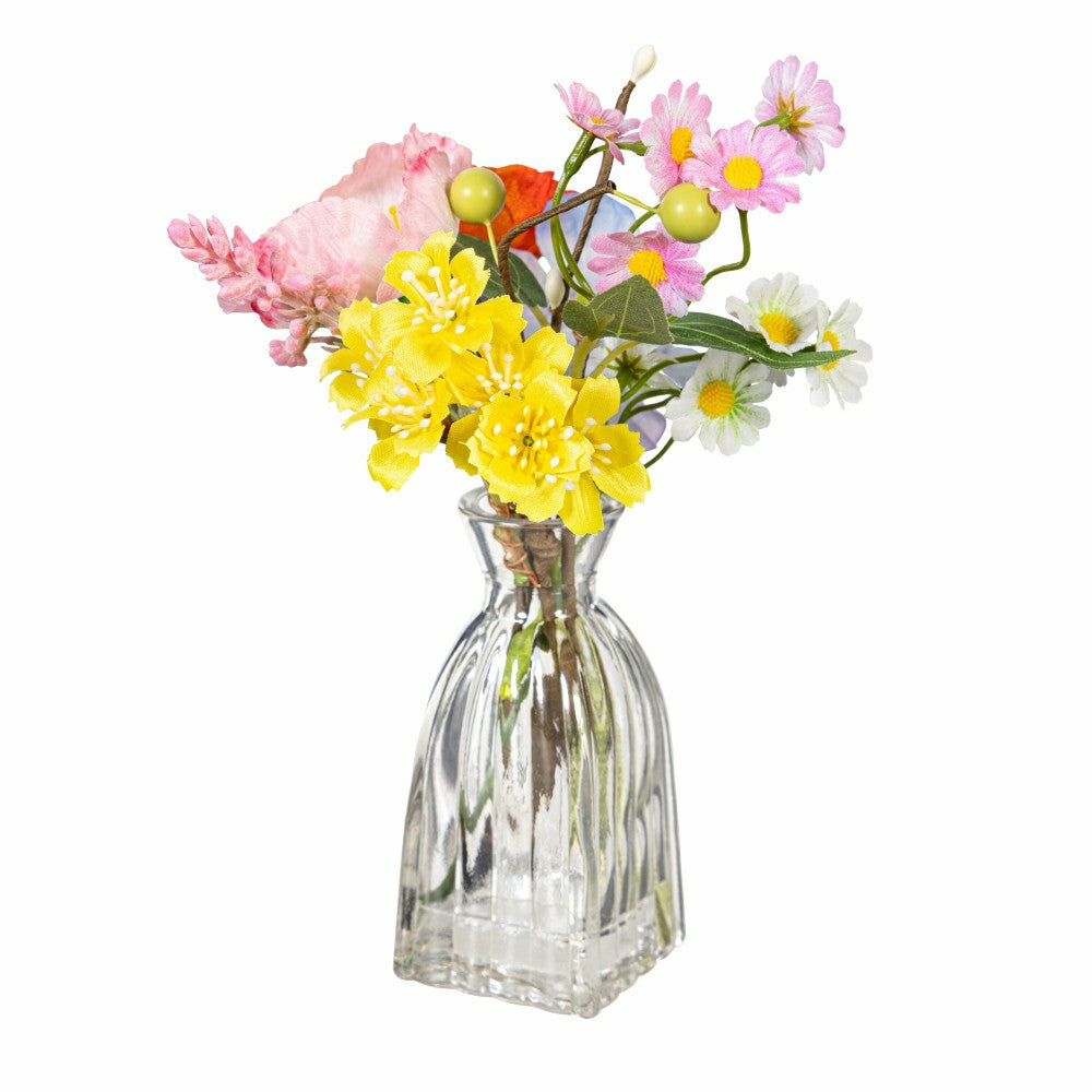 Plow & Hearth Hillside Pasture Faux Floral Table Decor Artificial in Glass Vase, 8.2
