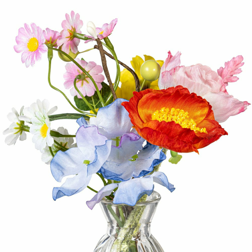 Plow & Hearth Hillside Pasture Faux Floral Table Decor Artificial in Glass Vase, 8.2