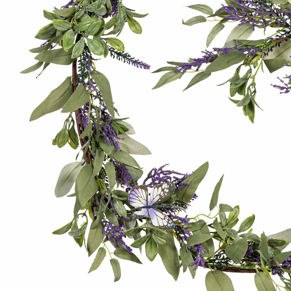 Plow & Hearth Pollinator Garden Garland Artificial Lavender with Butterflies, 72"L