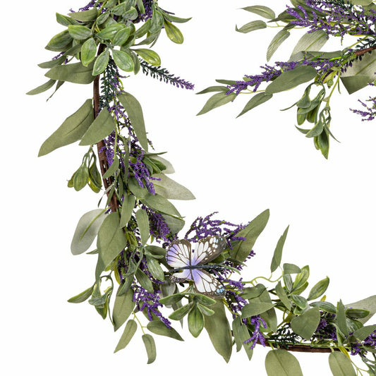 Plow & Hearth Pollinator Garden Garland Artificial Lavender with Butterflies, 72"L